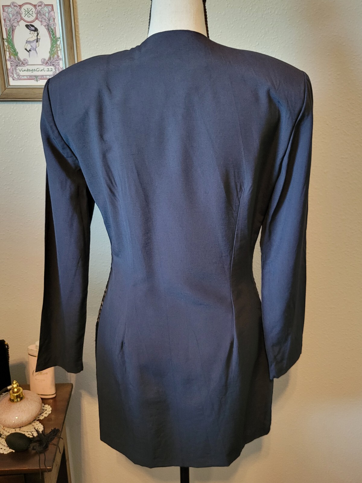 80s/90s Vintage Jacket Black Lace & Sequin Buttonup, By TARAZZIA, Size 5 Small