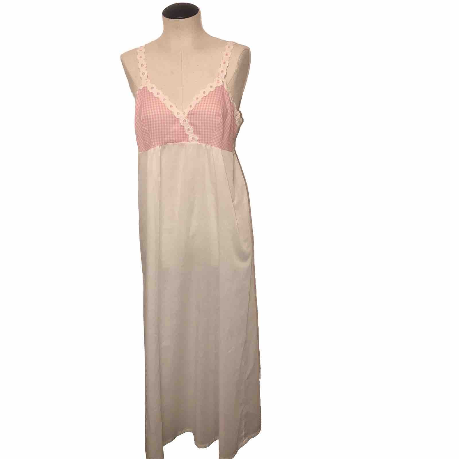 Vintage Sears Perma Prest Nightgown white/ pink gingham USA Size34 NICE!