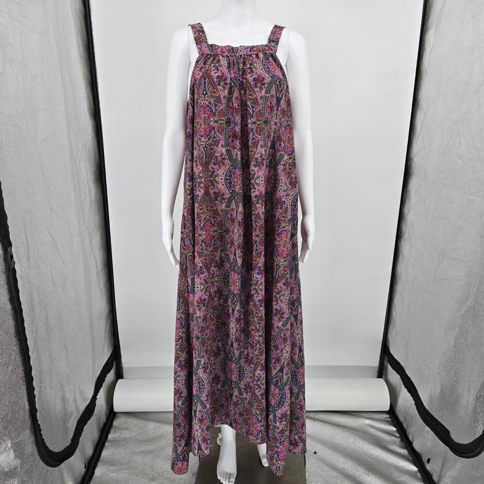 Vintage 1990s Unbranded Purple Paisley Maxi Tent Boho Sundress (Size 14/L)