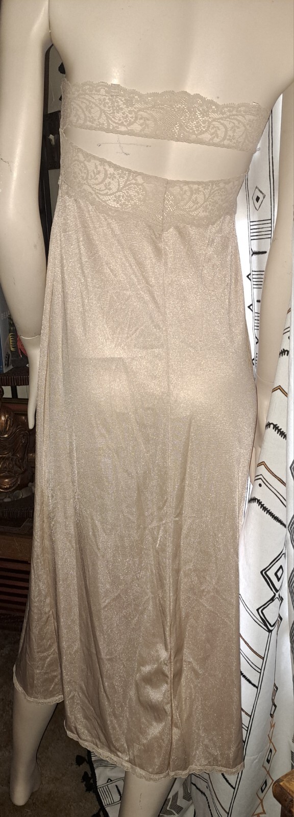Vtg Vassarette Nylon Lace Long Gown Underneath It All 34 Beige Satinessence