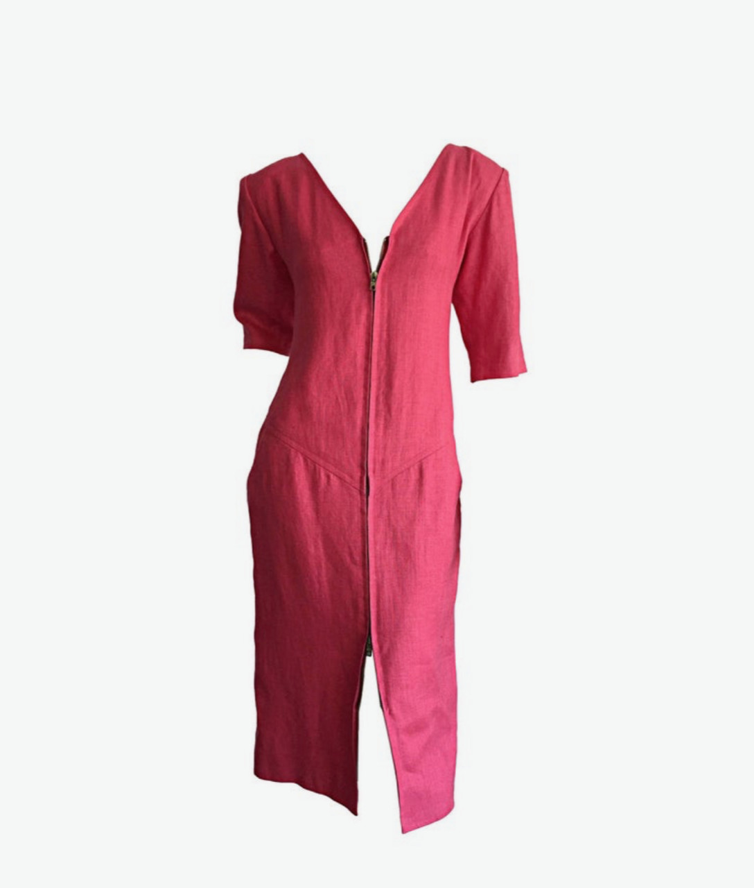 Vintage Yves Saint Laurent Rive Gauche Raspberry Pink Linen Corset Tunic Dress
