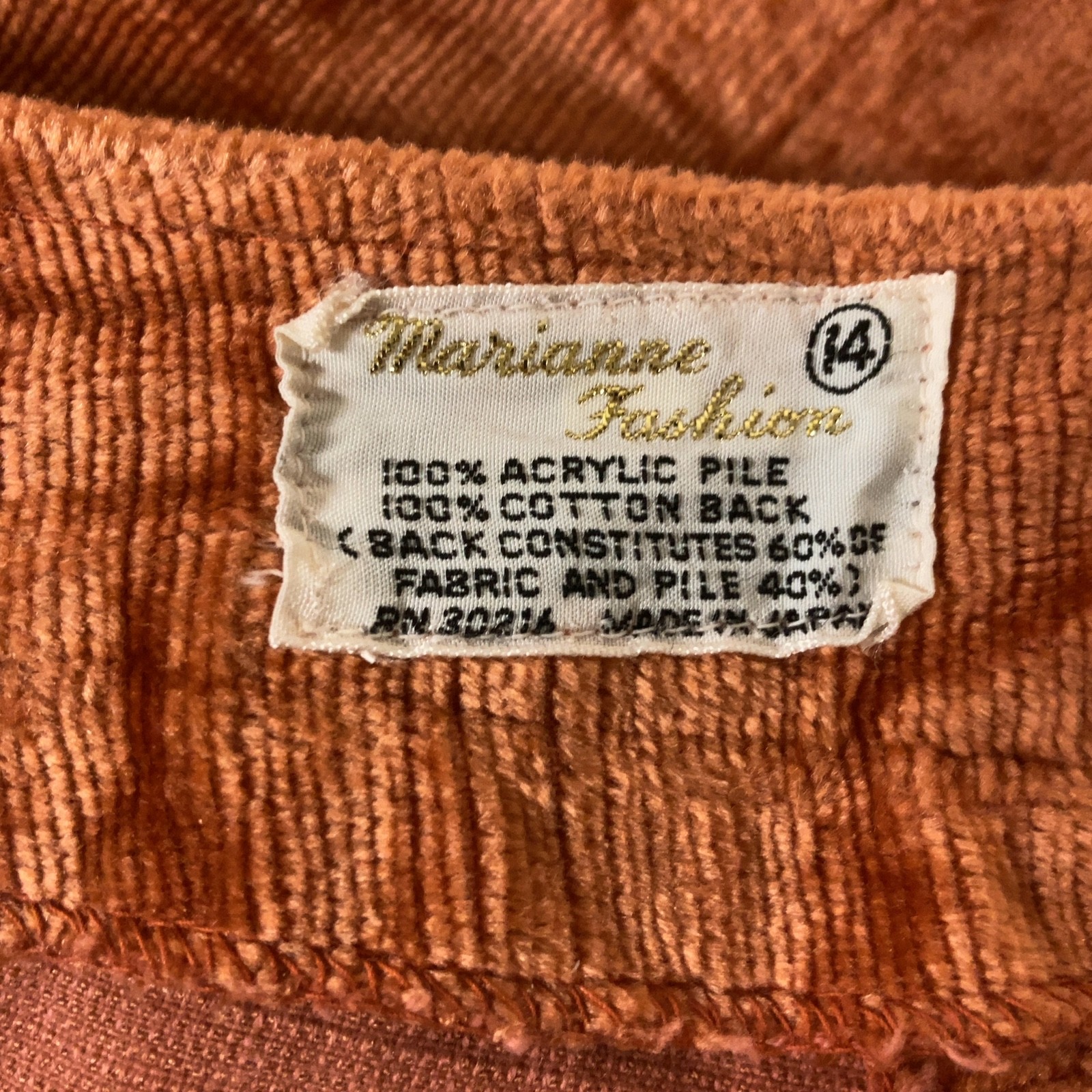 Vintage Marianna Fashios Orange Crushed Velvet Button Fly Pants Women&rsquo;s sz 14