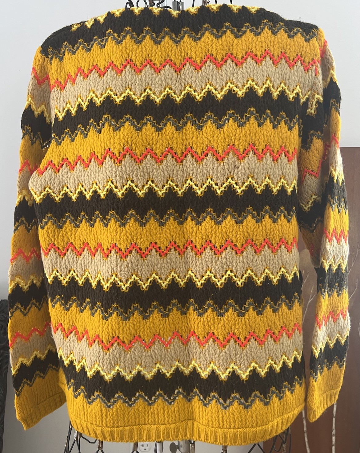 Women’s VTG 60’s Chevron Knit Sweater Miss Holly Acrylic Boat Neck L NEW