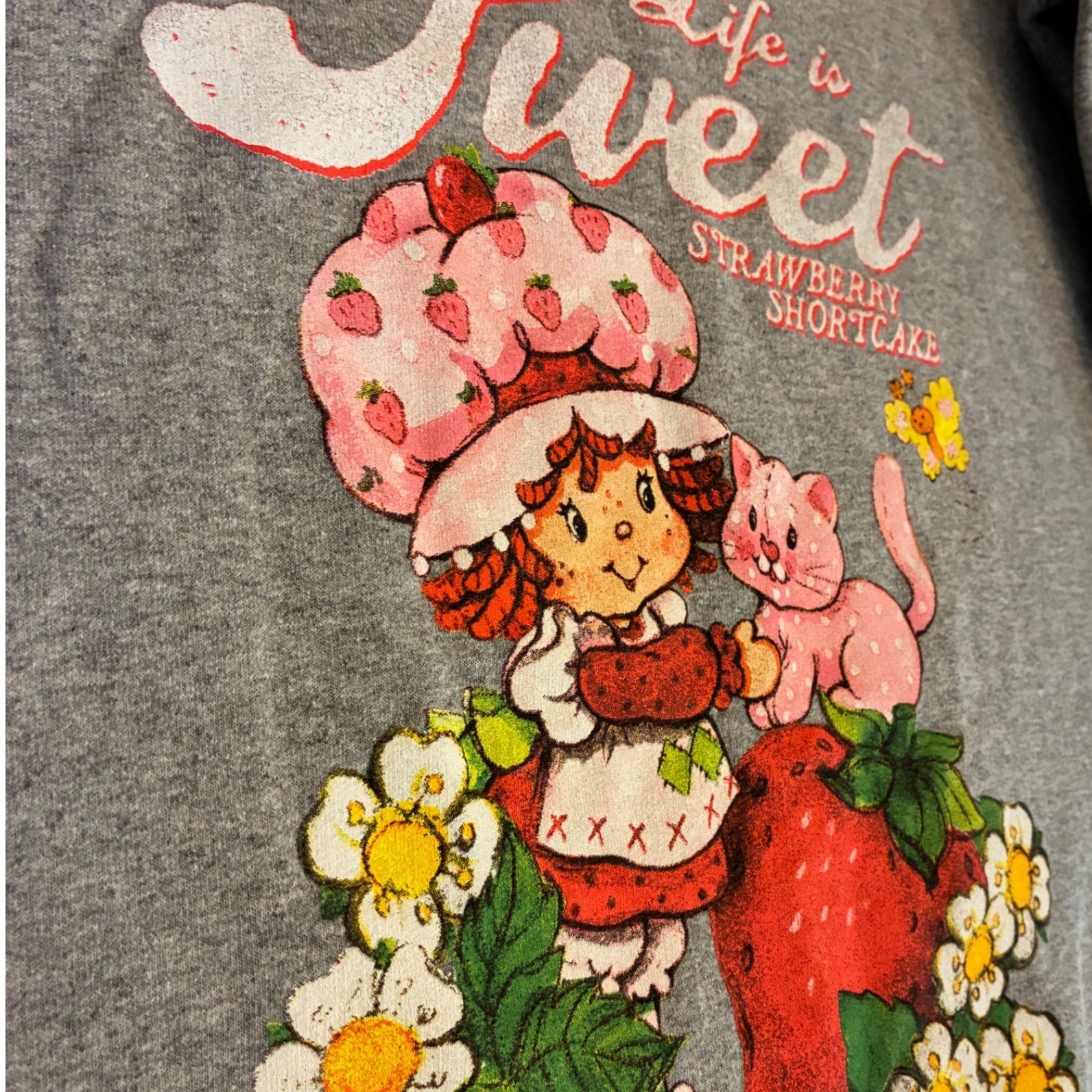 Vintage Strawberry Shortcake Life Is Sweet Graphic Fleece Sweatshirt Large Gray