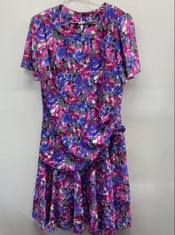 Vintage 90s J & F Women&rsquo;s Multicolor Floral Draped Short Sleeve Dress Sz 18