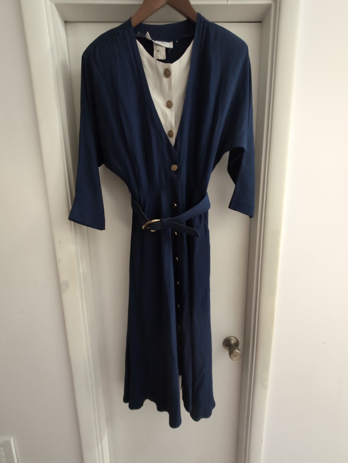 Vintage 50&rsquo;s Fortina Blue and White Dress Gold Buttons Homemaker size 6