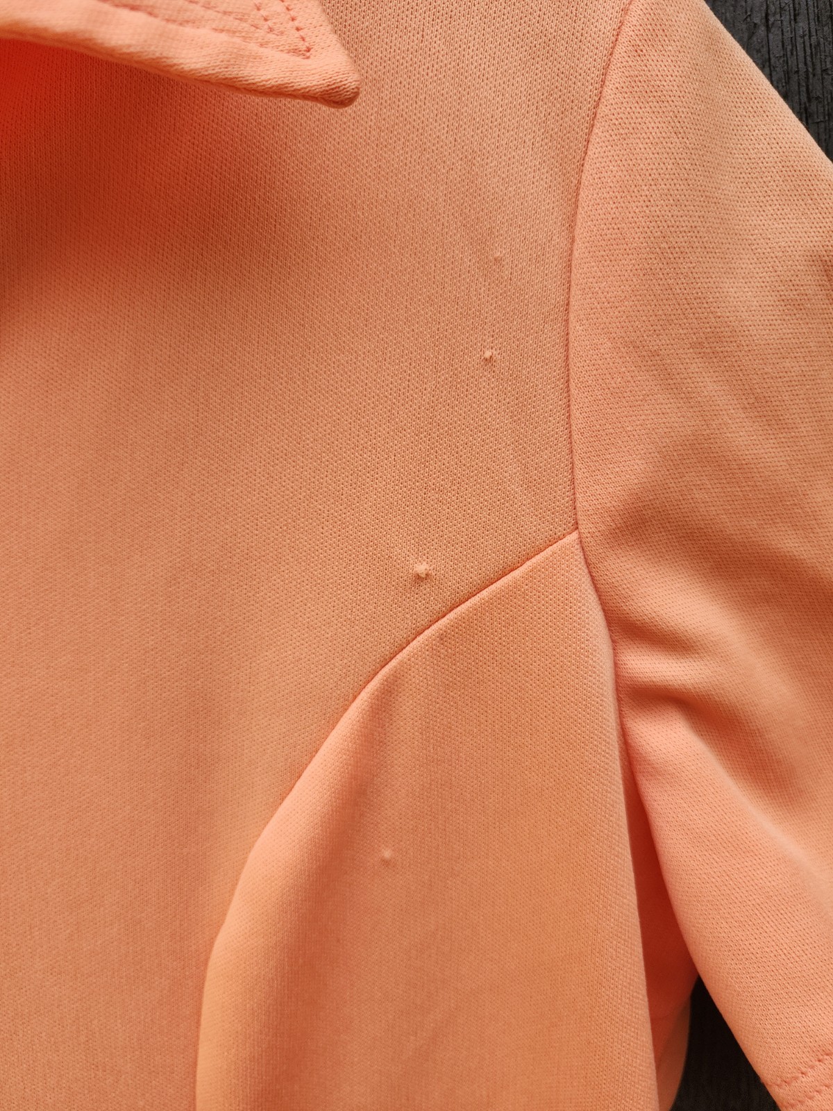 70s Handmade Solid Peach Color Double Knit Polyester Dress – Womens L-XL Vtg