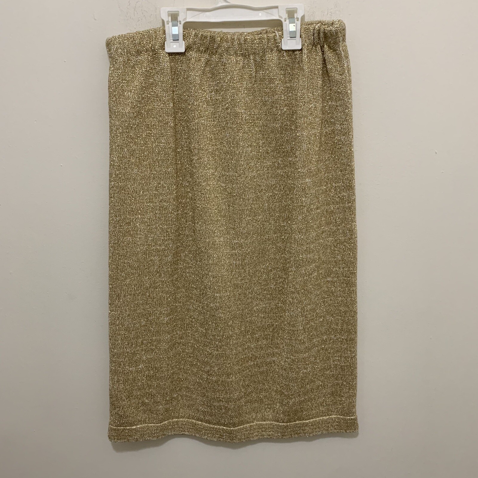 Vtg Beldoch Popper M Knit Elastic Waist Sweater Skirt USA Made Gold Midi Size 8