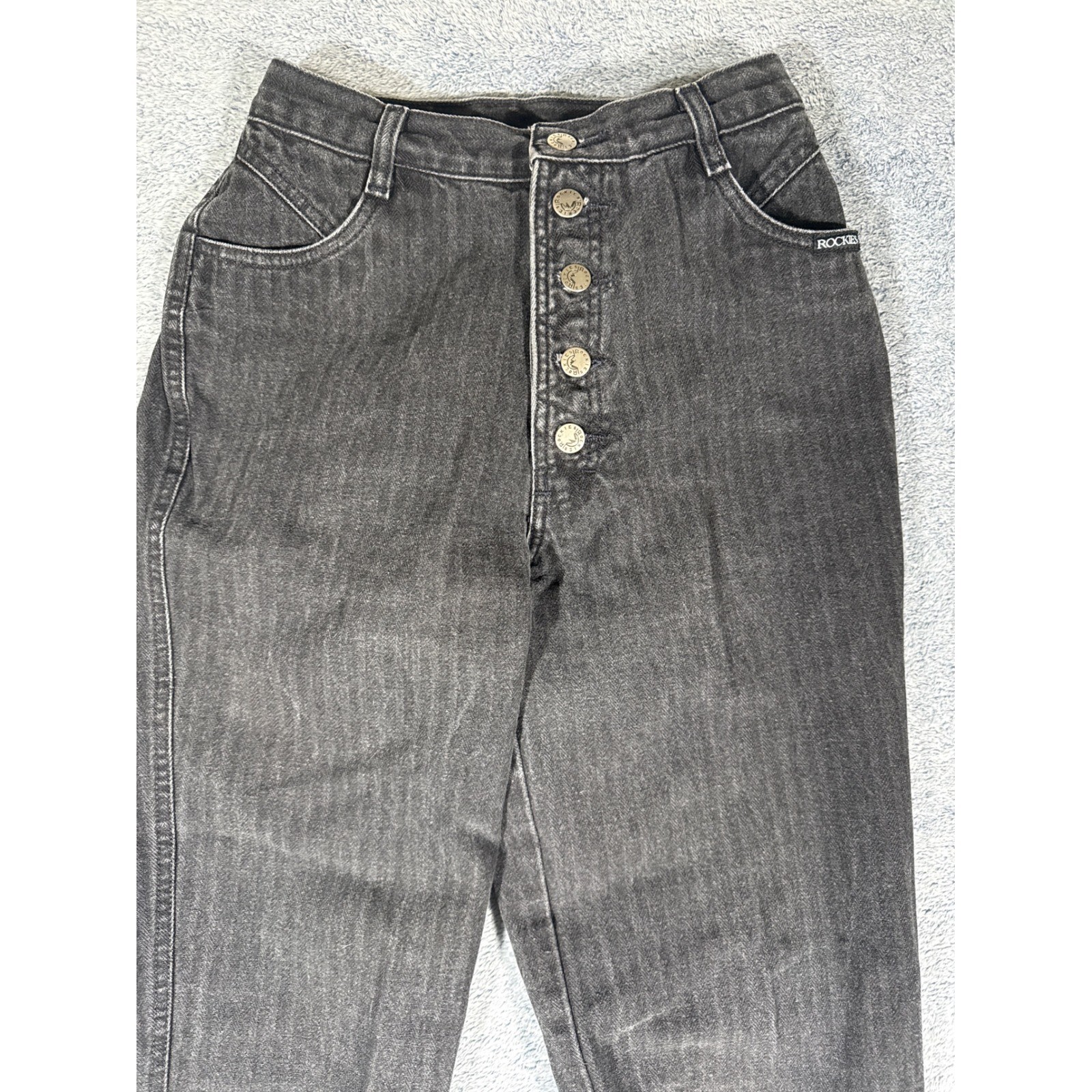 Vintage Rockies High Waisted Button Fly Black Western Jeans 29/9 1226216