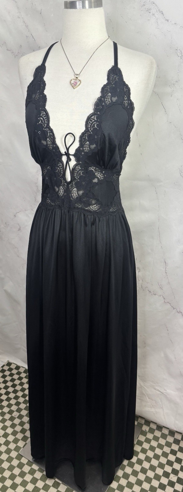 Vtg 70s Lily Of France Full Sweep Slip Dress M Black Old Hollywood Whimsigoth