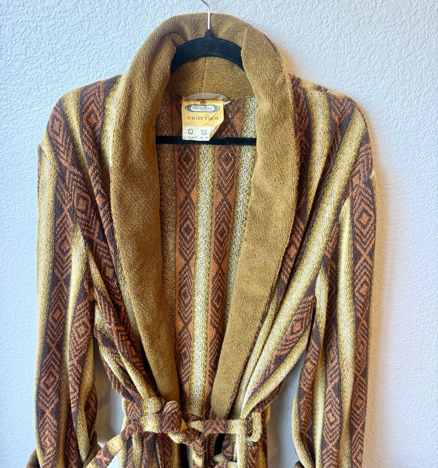 Vintage Framsohn Frottier Austrian Terry Cloth Robe Belted Shawl Collar Unisex