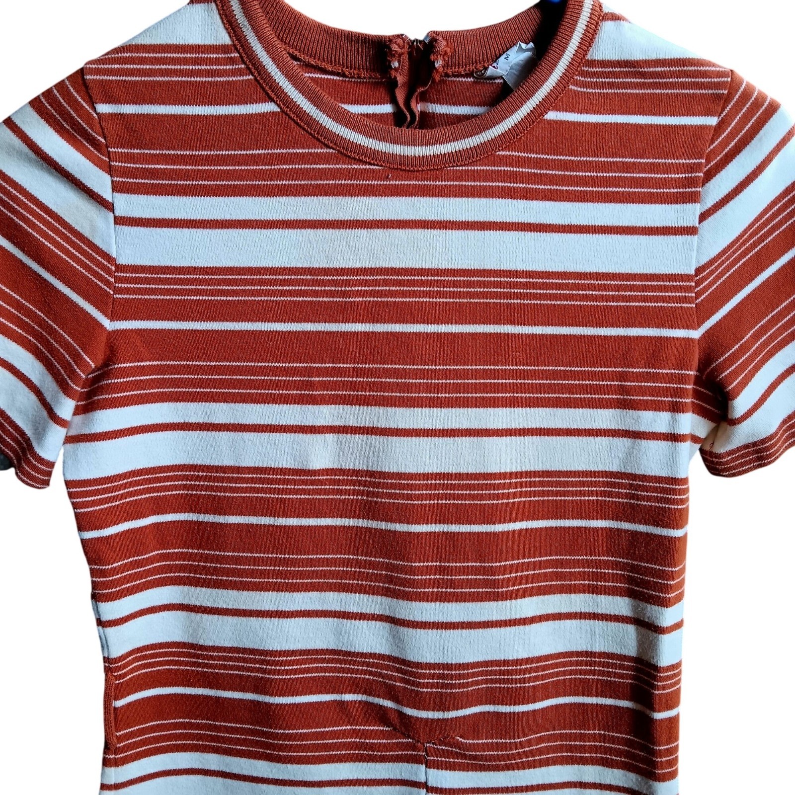 True Vintage Medium Tunic T-shirt 1970&rsquo;s Striped Rust White Knit Top Back Zipper