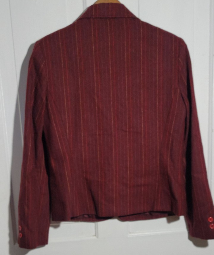 70s VTG Tailored Burgundy Pinstripe Blazer Jacket Wool Lined Pockets M Boss Lady
