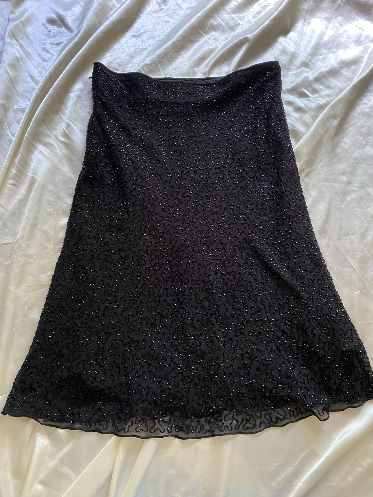 Vintage 1990s Black Chiffon Fully Beaded Skirt Boho Glam Fairy Whimsygoth XL