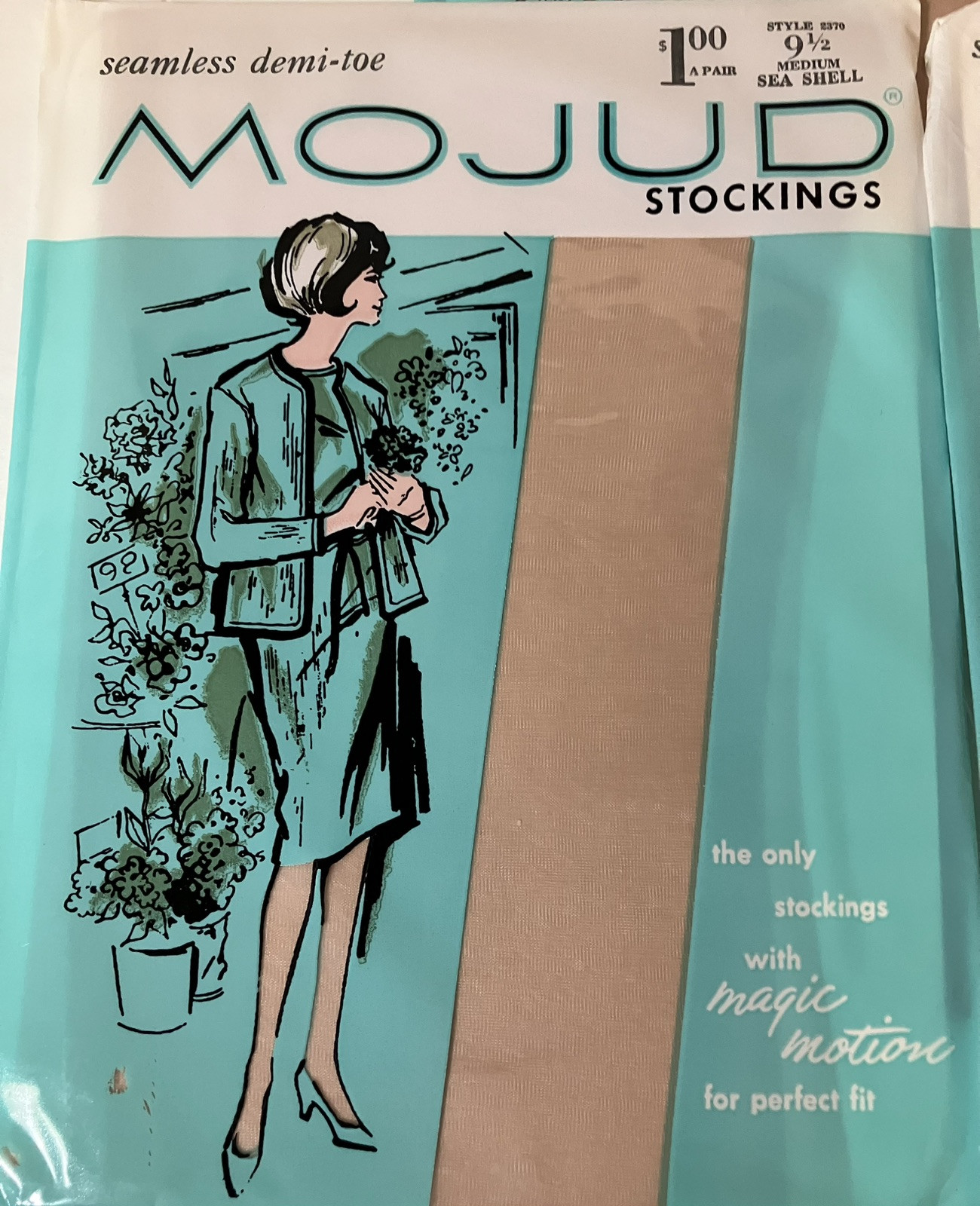 5 Pair VTG FLAT KNIT MOJUD MAGIC MOTION NYLON STOCKINGS GARTER HOSIERY 9 1/2×32”