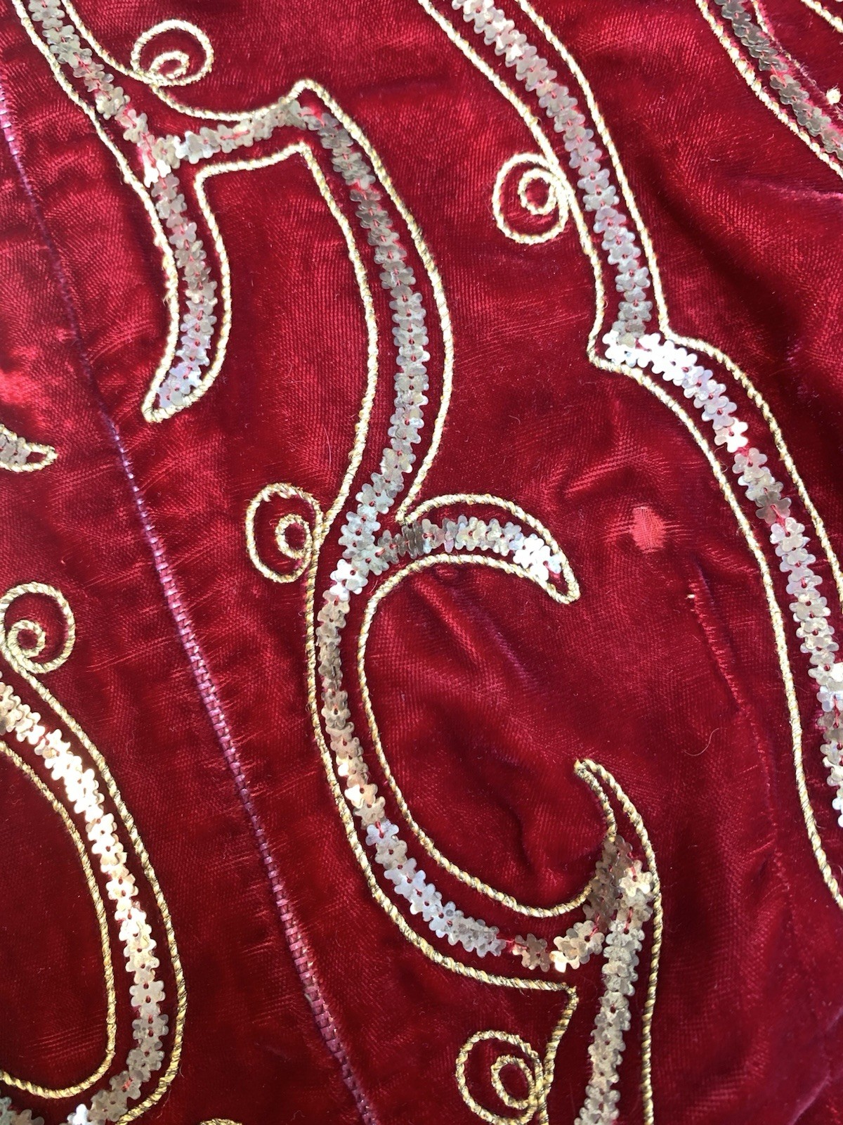Vintage 1930s Zip Front Red Velvet Sequined Puff Sleeve Top Jacket Blouse Size S