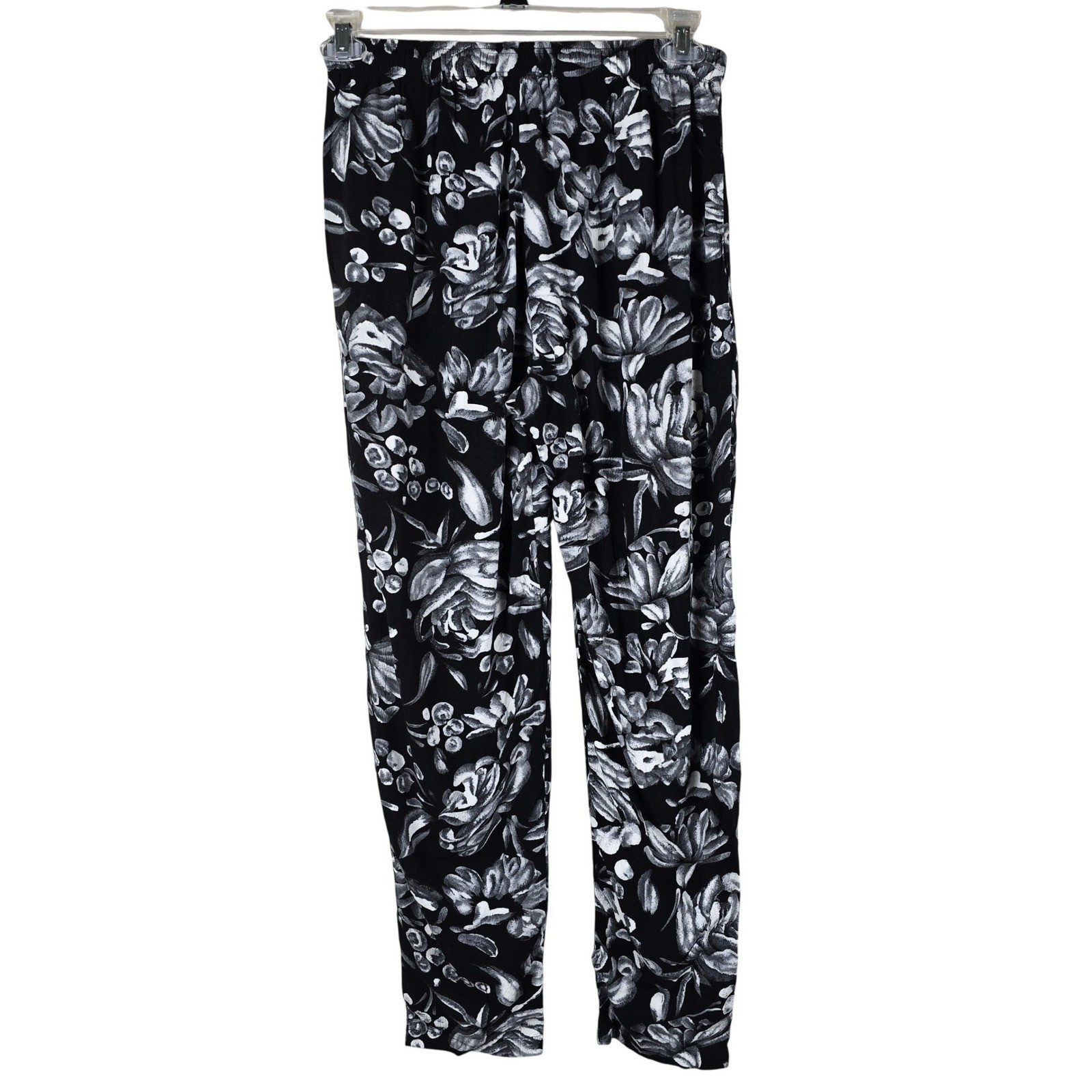 Jams World Vintage High Waisted Floral Pants Tapered Leg Black White Small