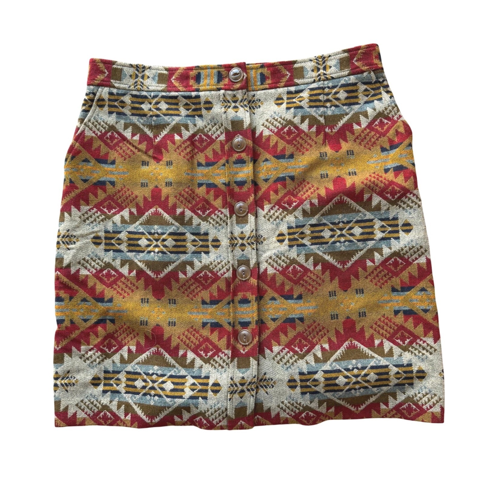 Pendleton Journey West Wool Skirt Western High Waist Button Front Size 16