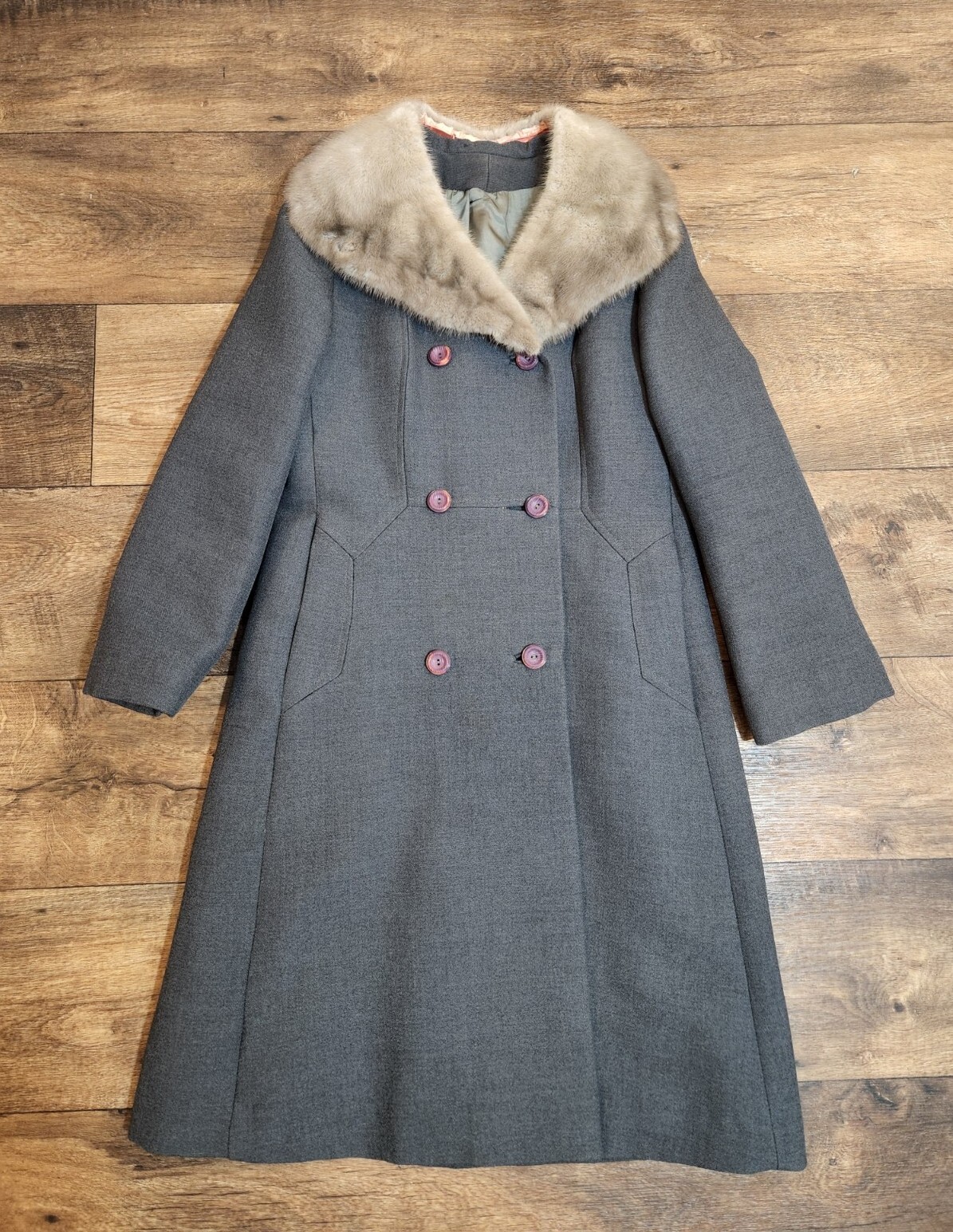 Vtg Stevens Forstmann Gray Fur Collar Coat Women&rsquo;s M/ L? ( 37&Prime; Bust)- no tag