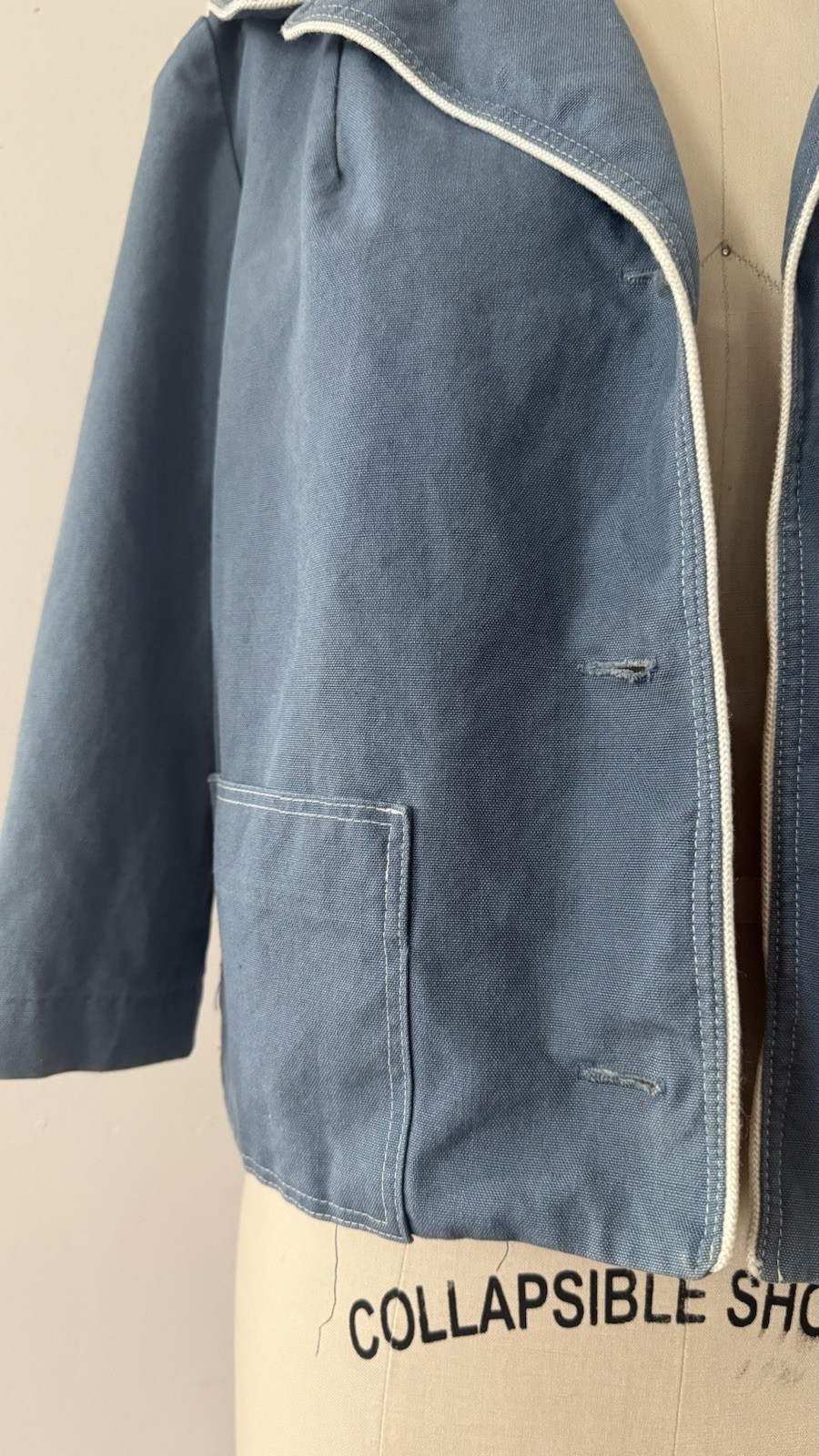 1950s Sailor Collar Cropped Jacket Dusty Blue Rayon Faille Nautical Sportswear