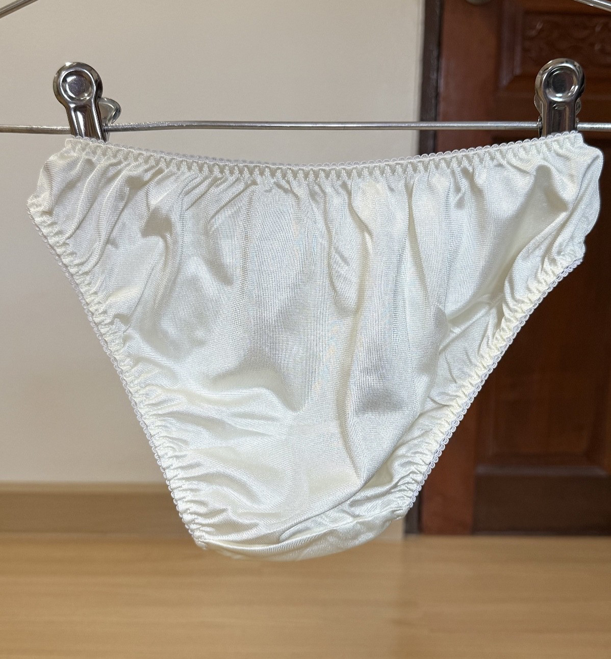 Vintage Pale Yellow Polyester Panty Nylon Lace Sissy Bikini Hi Cut Brief Sz.5
