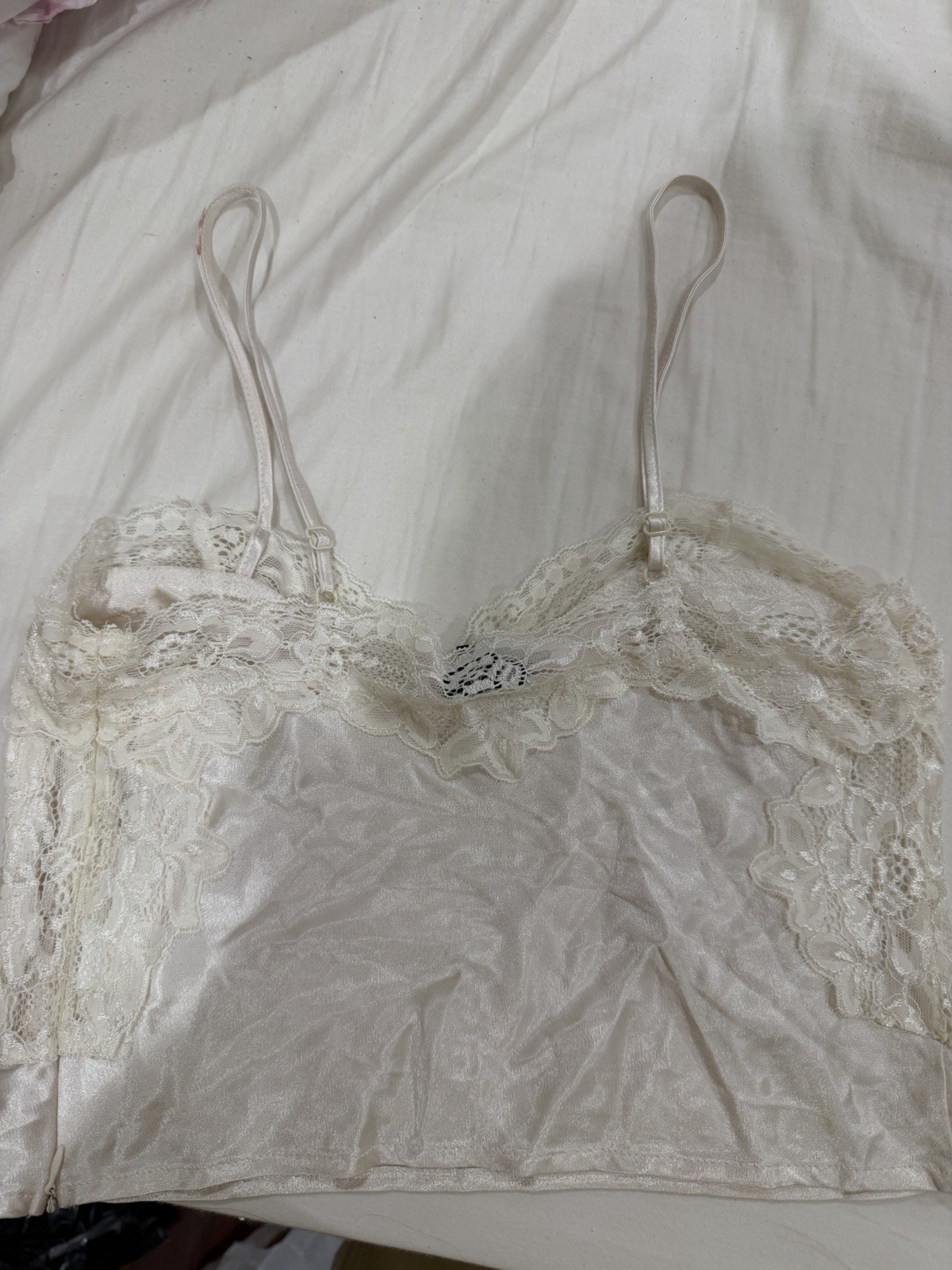 Berkeley Beck Ivory Lace Trim Spaghetti Strap Camisole Top, Size S