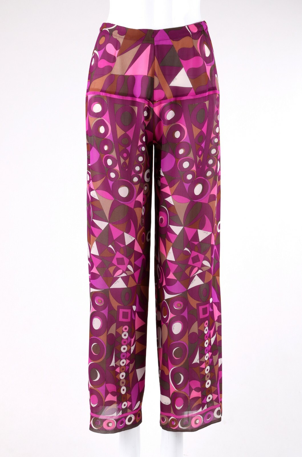 EMILIO PUCCI c.1960s 2pc Purple Multicolor Op Art Silk Blouse Pants Set Ensemble