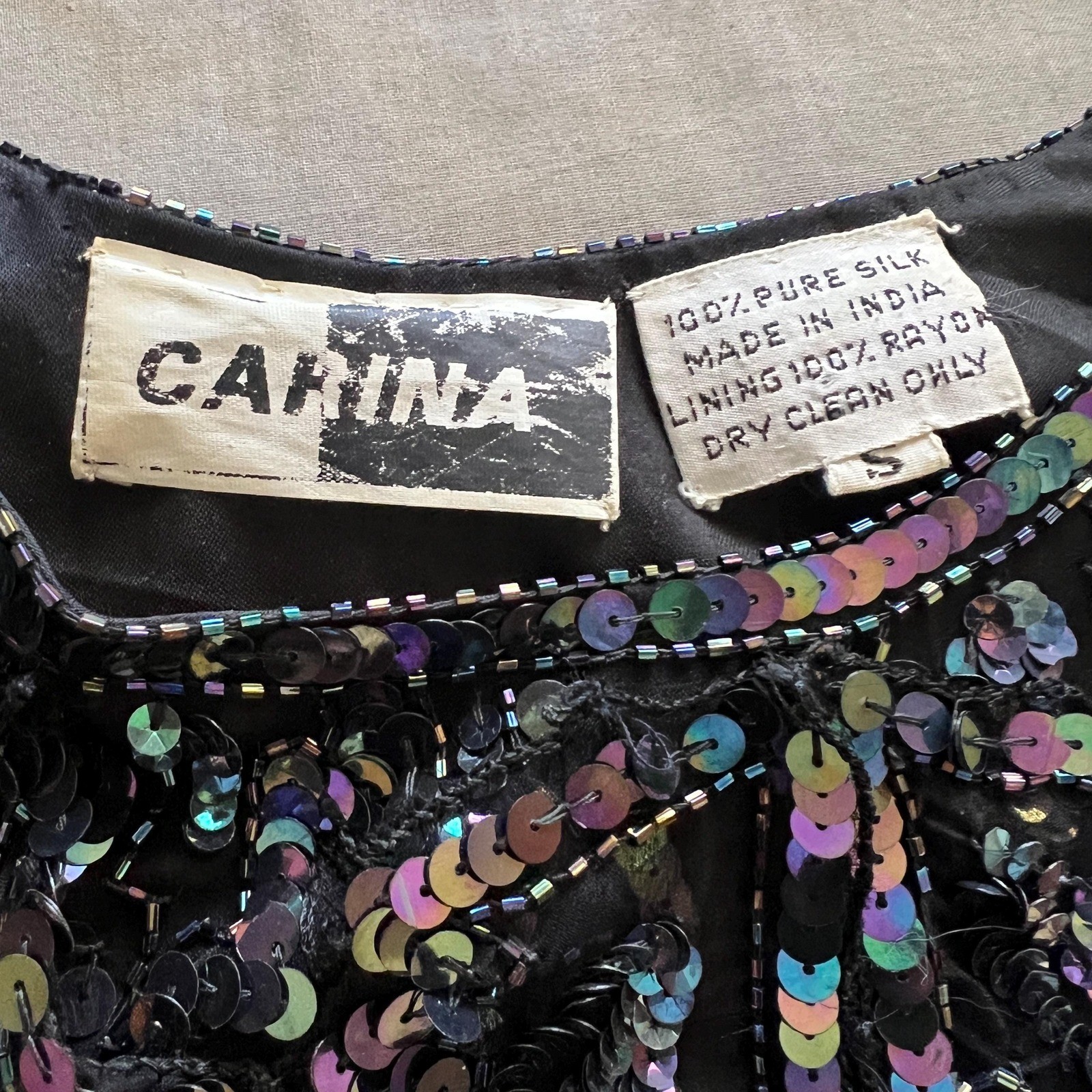 Vintage Silk Sequin Blouse Black Sheer Party Top 90s Y2K Glam Evening