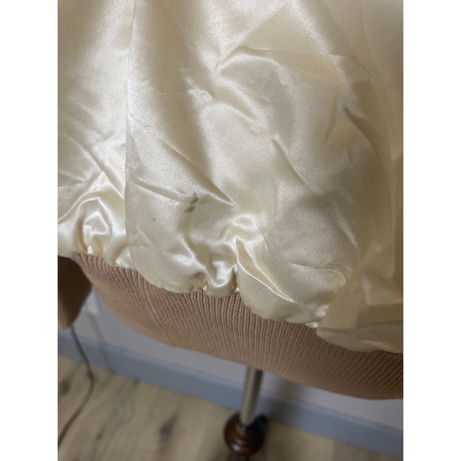 Vintage Satin Bomber Jacket Cream Jonis Corvette Chainstitch Varsity Snap Front