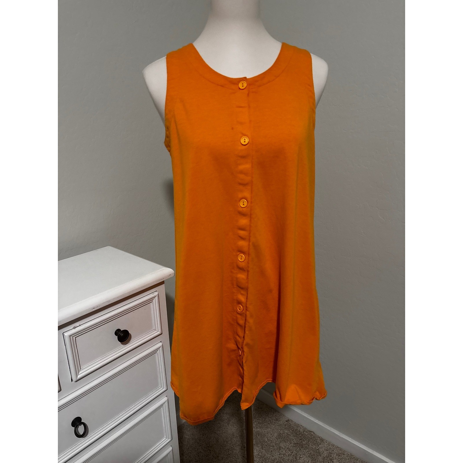 Vintage Great Lakes Recreation Orange Button Front Sleeveless Shift Dress