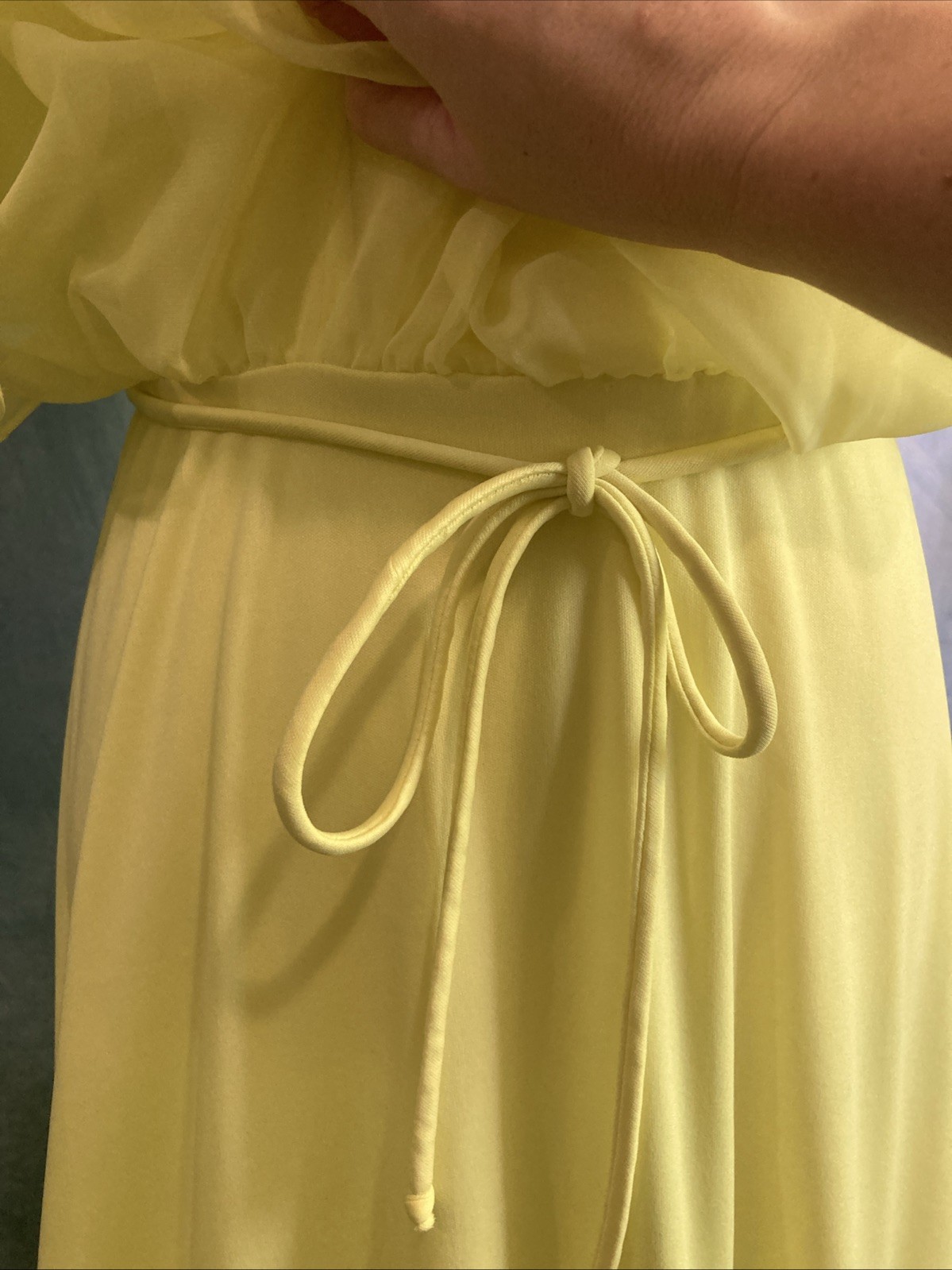 Vtg 70s Grecian Disco Maxi Dress Neon Yellow Chartreuse Chiffon Overlay Gown XS