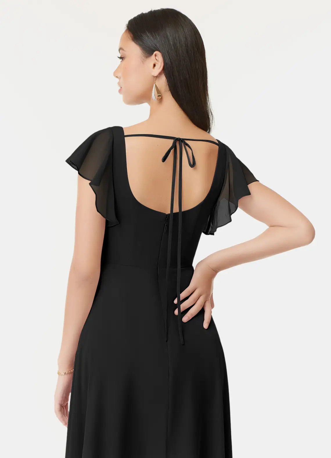 Azazie – Black A-Line Ruffled Chiffon Dress – All Size – Hot- FreeShip