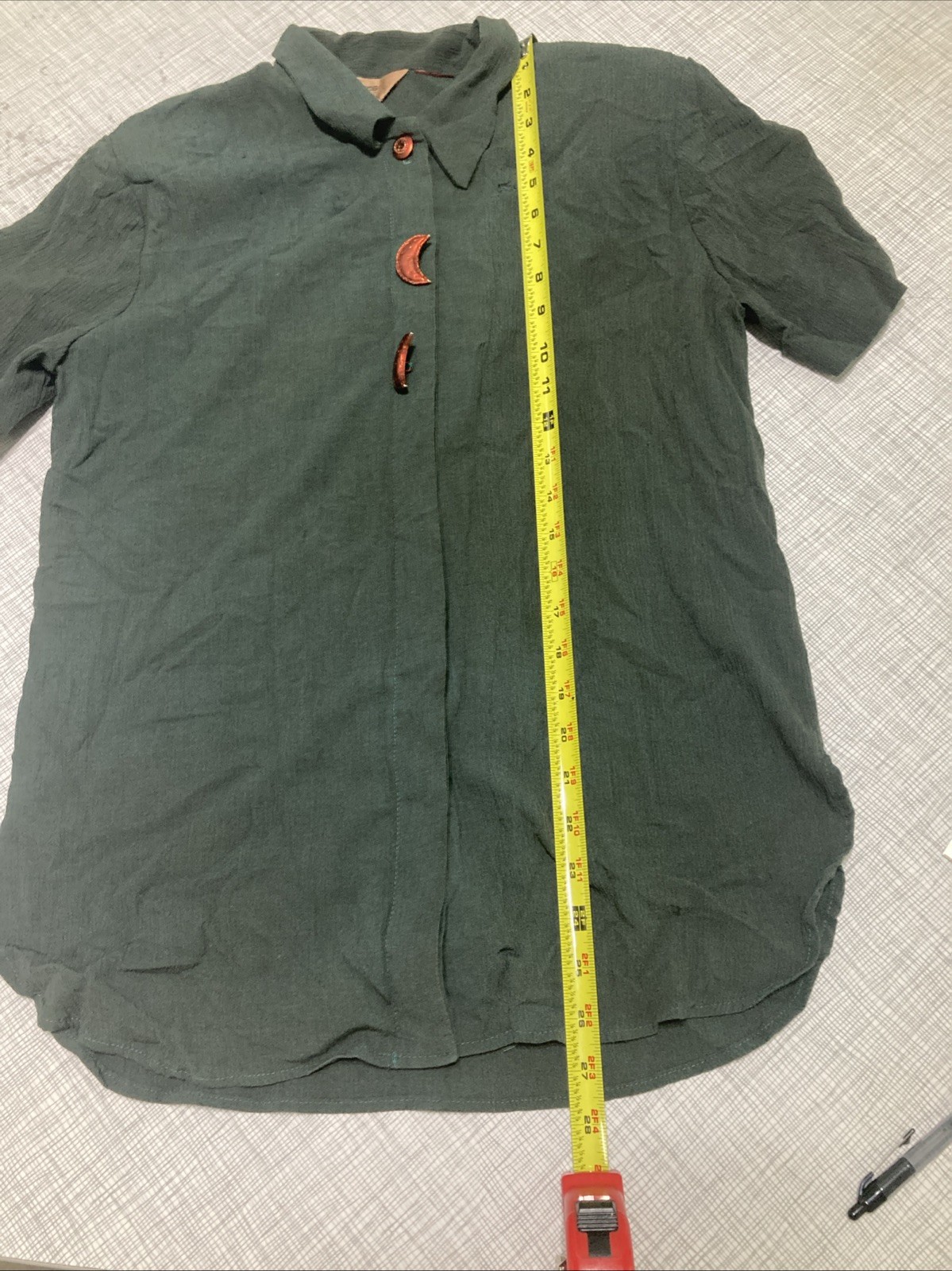 VTG SGS Studio Whimsigoth Forest Green Crinkle Celestial Button Up Shirt XS DIY