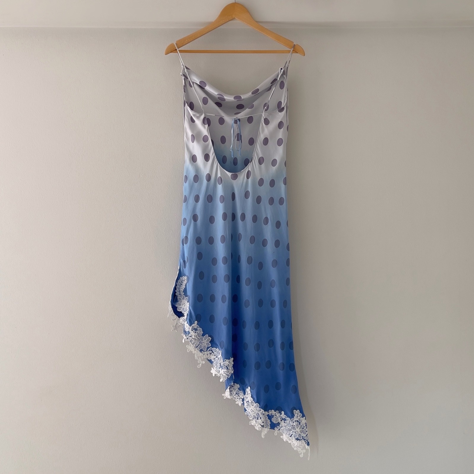 Vintage Pale Lavender & Hand-Dyed Blue Silk Polka Dot Slip Dress (S–M)
