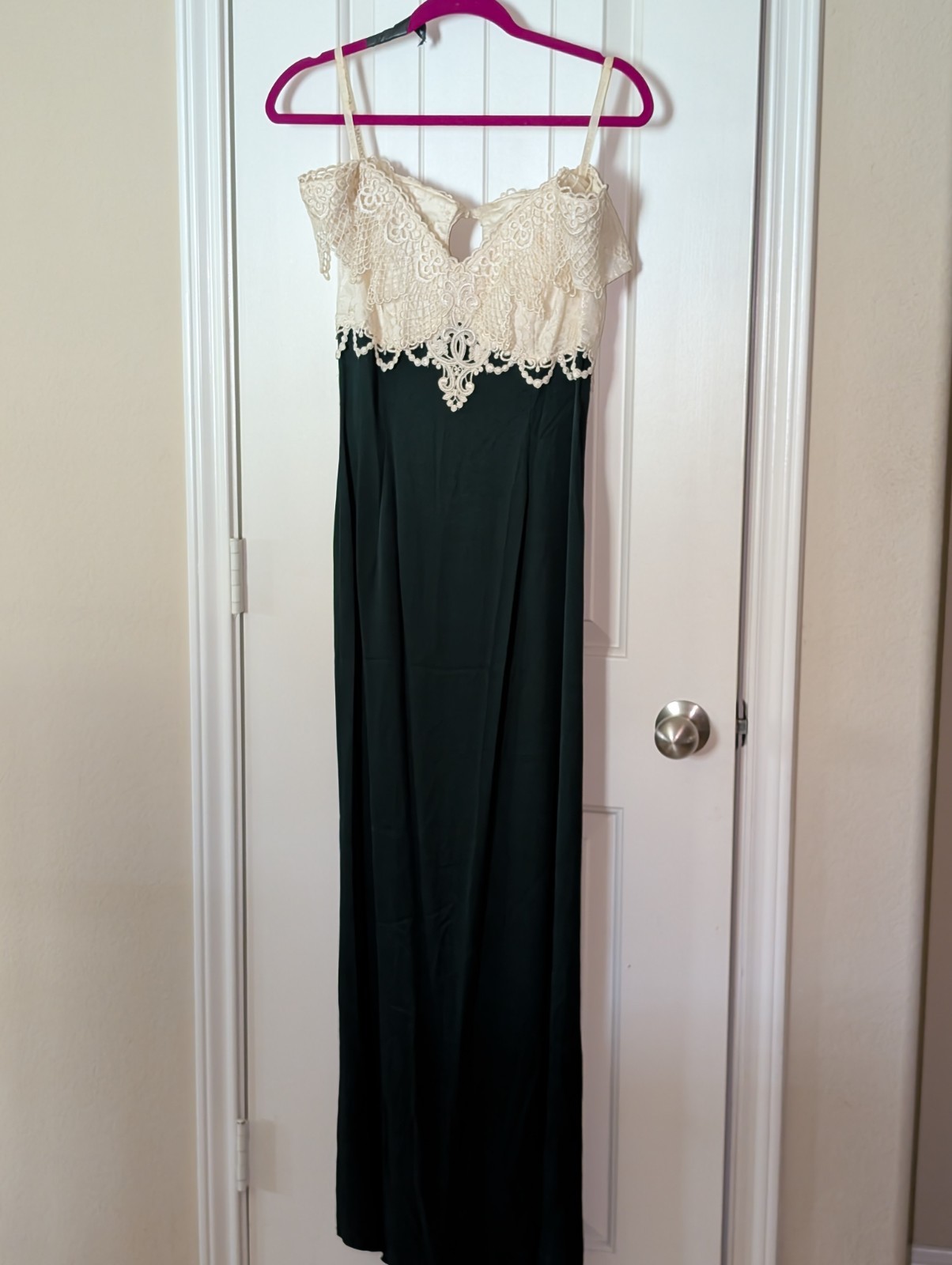 Scott McClintock Formal Emerald Green and Ivory Dress with Off Shoulder Size 8