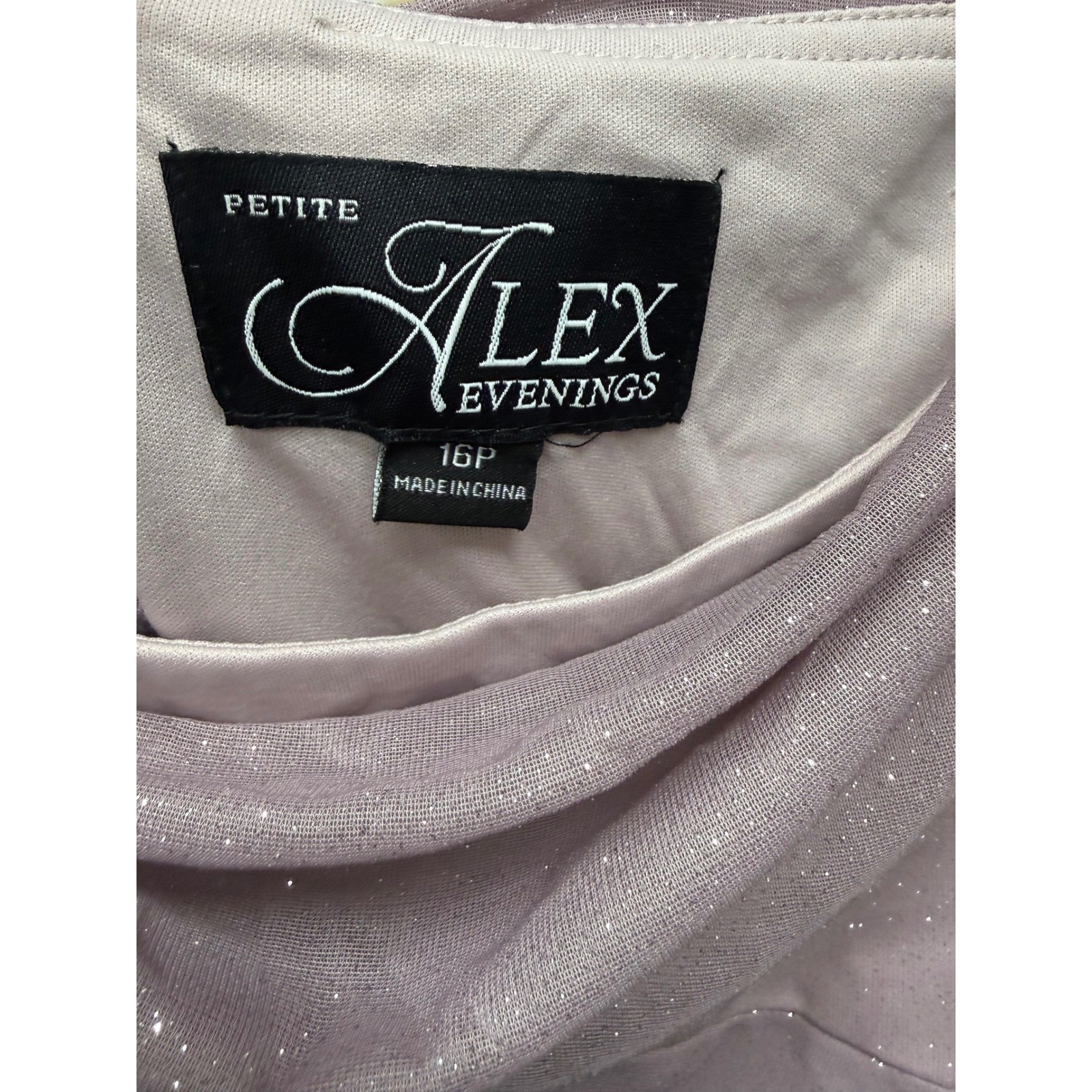 Alex Evenings Petite Cold-Shoulder Draped Metallic Gown – Mauve Pink Size 16