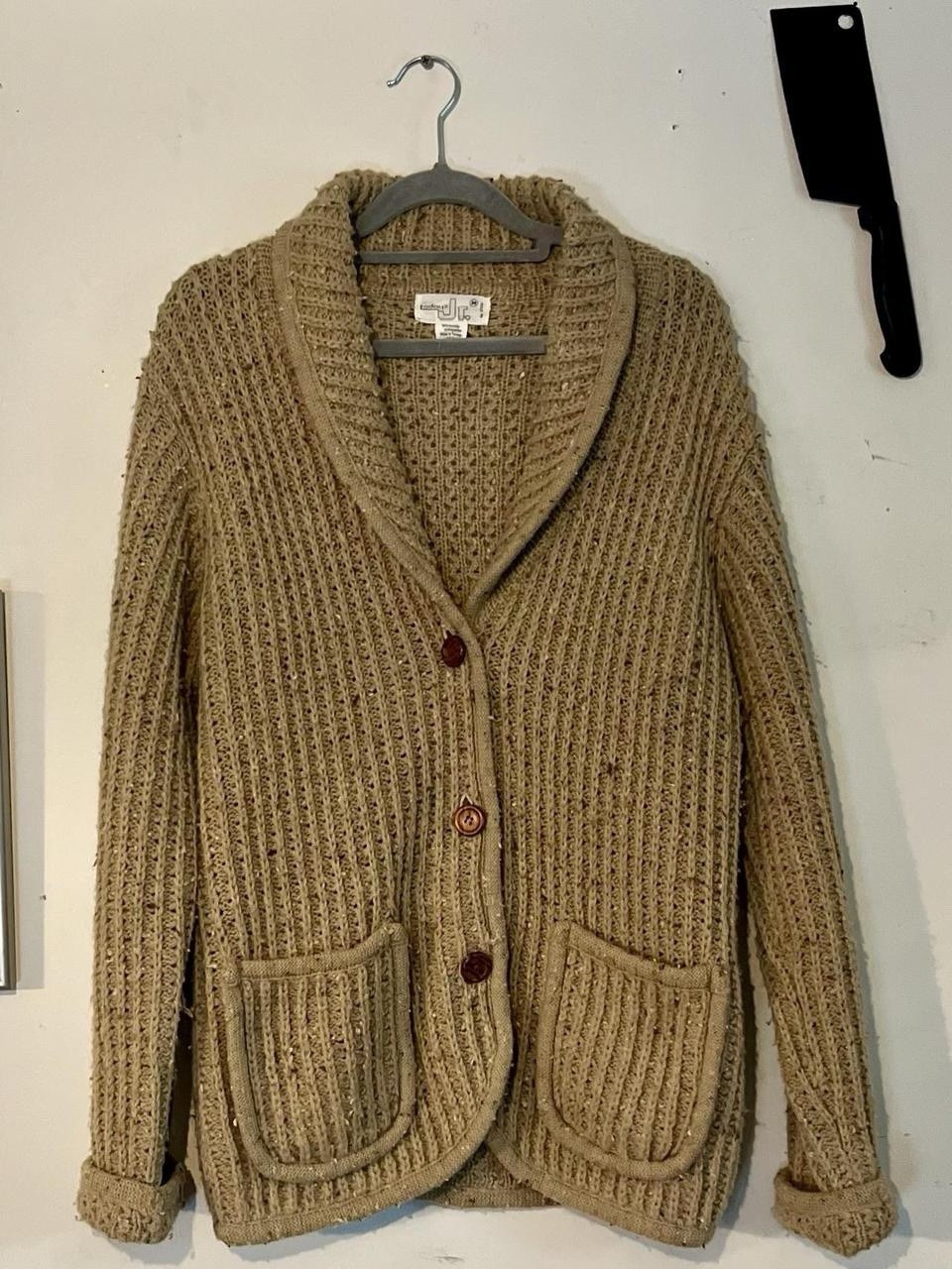 VTG 70s Shawl Neck Collar Oatmeal tan Button Cardigan Sweater By Today’s Jr. M