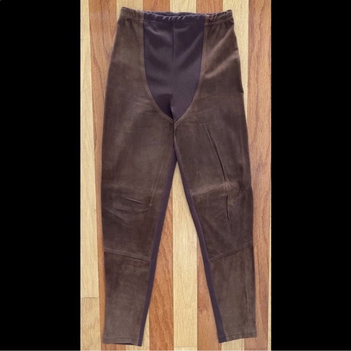 VINTAGE 1990s BISOU BISOU PARIS BROWN SUEDE RIDING EQUESTRIAN STYLE LEGGINGS L