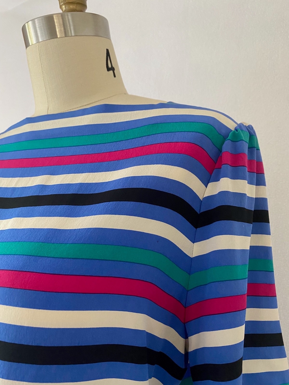 Ca. 1980s Vintage Striped Silk Skirt and Blouse Set by Silk Studio