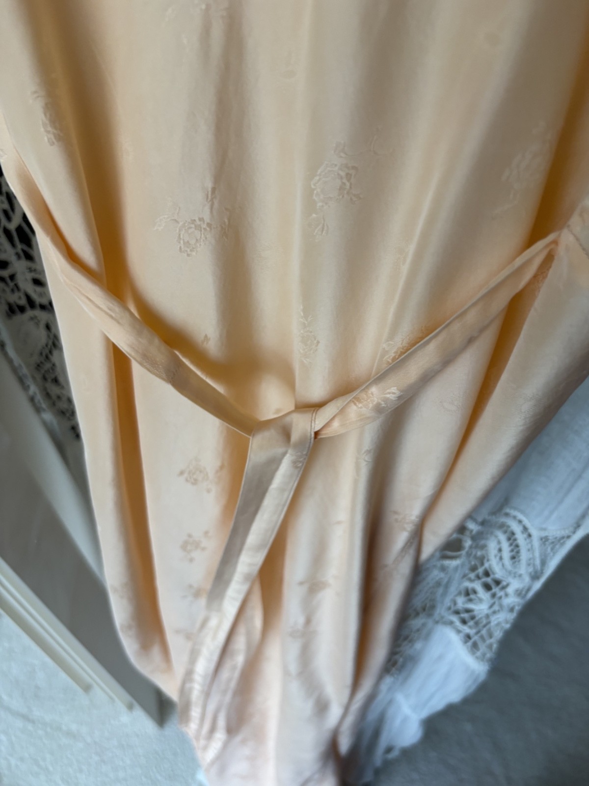 1930s Hand Made Embossed and Embroidered Silk Lace Art Deco Nightgown