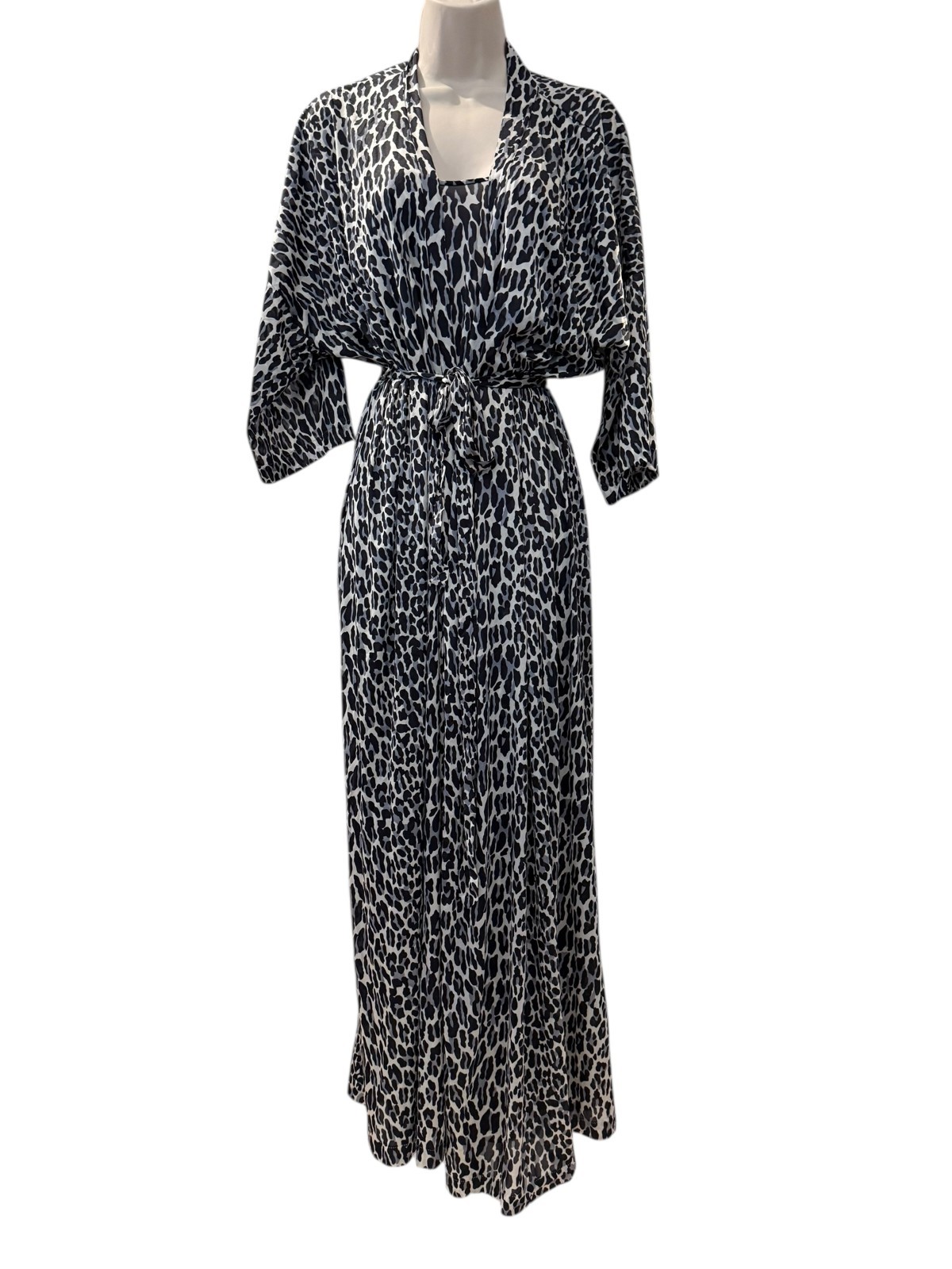 Vintage Large VANITY FAIR Leopard Wrap Peignoir Robe Lingerie Negligee Gown Set