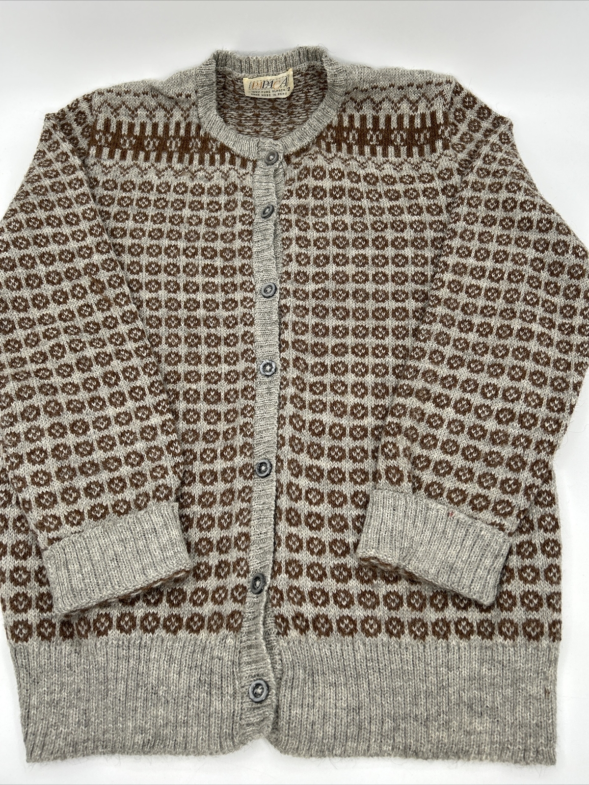 Papaca 100% Alpaca Peruvian Rockabilly Ratpack Style Cardigan Made Peru Vintage