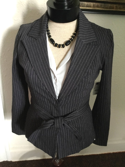 90&rsquo;s Vintage Gray Pink Pinstripes Denim « Bisou Bisou » Jacket “NWT”