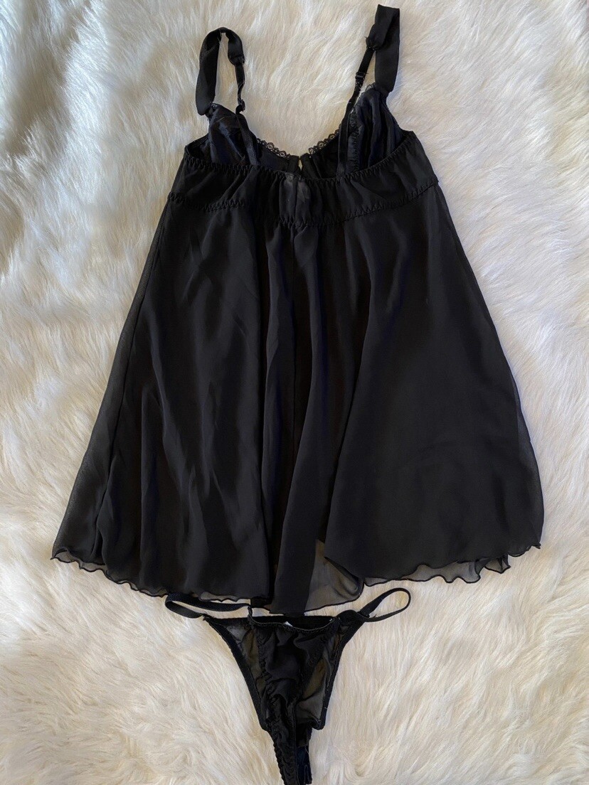 Vintage Gilligan & O’Malley Lingerie Womens Size Medium Black Floral Black Sheer