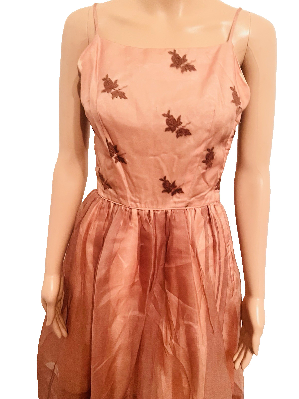 VTG 50s Nina 2pc Copper/Brown Cocktail Dress & Jacket Embroidered Floral Lace M*