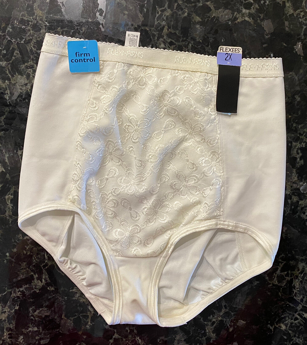 Nylon Granny Panties Vintage NOS FLEXEES White Silky Shaper Briefs Size 2X