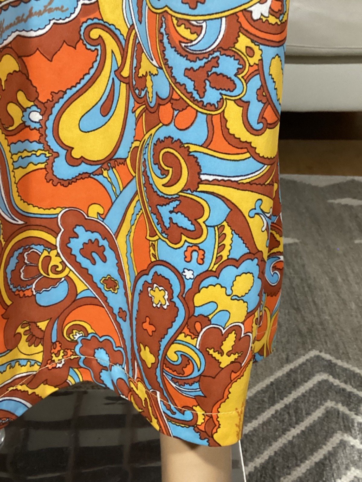 Vintage 60s 70s Psychedelic Paisley Maxi Dress Signature Fabric Kenneth Jay Lane