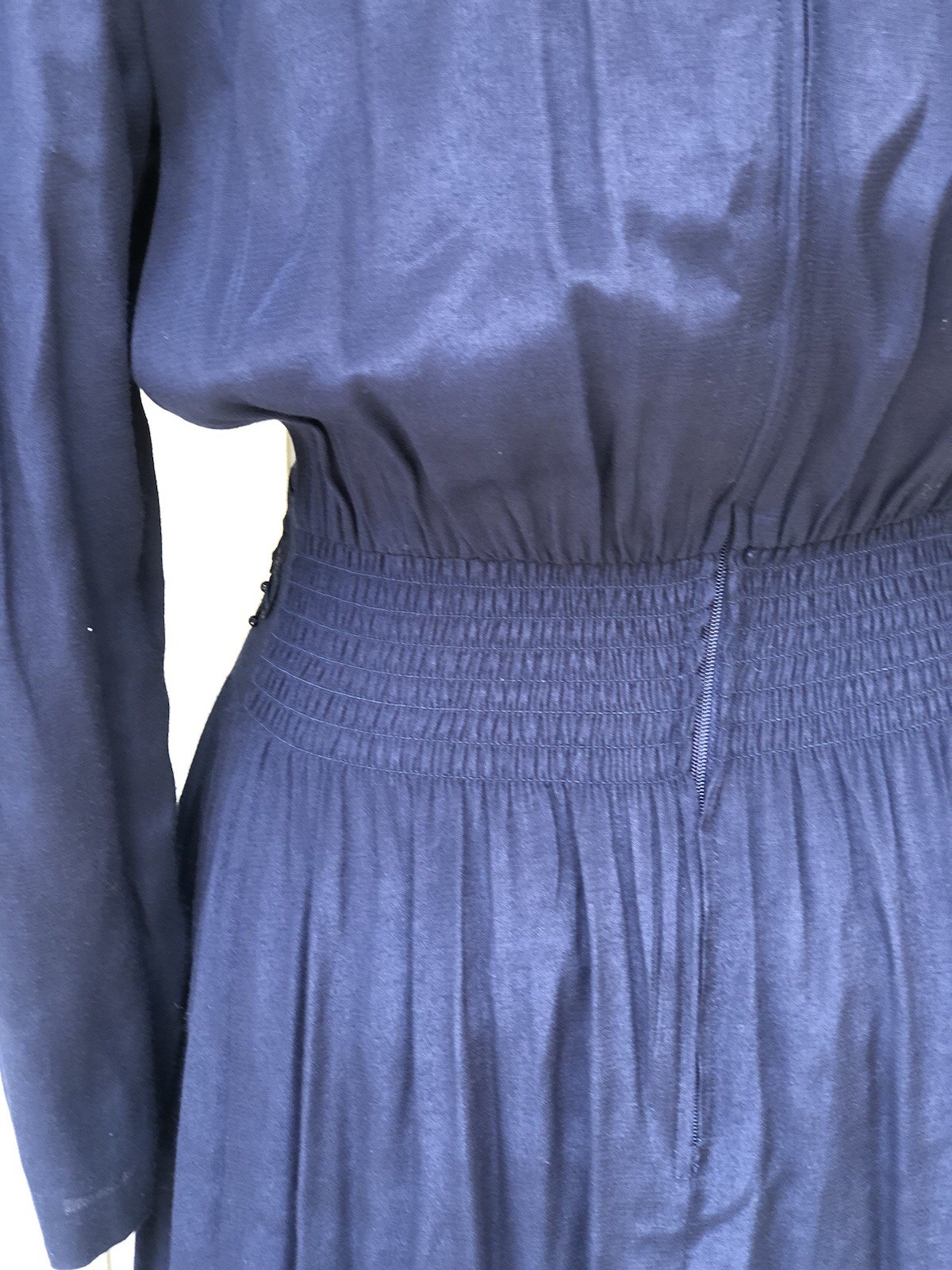 Vintage 70s Karin Stevens Beaded Embroidered Whimsical Navy Blue Maxi Dress 6