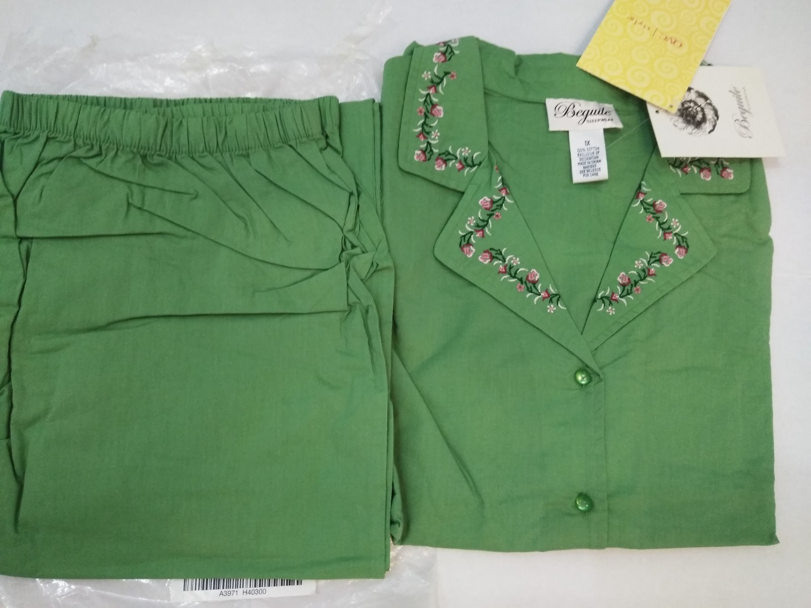 NEW Beguile WOMEN&rsquo;S Sleepwear 2-PIECE SET, GREEN W/ FLORAL ACCENT SIZE 1X