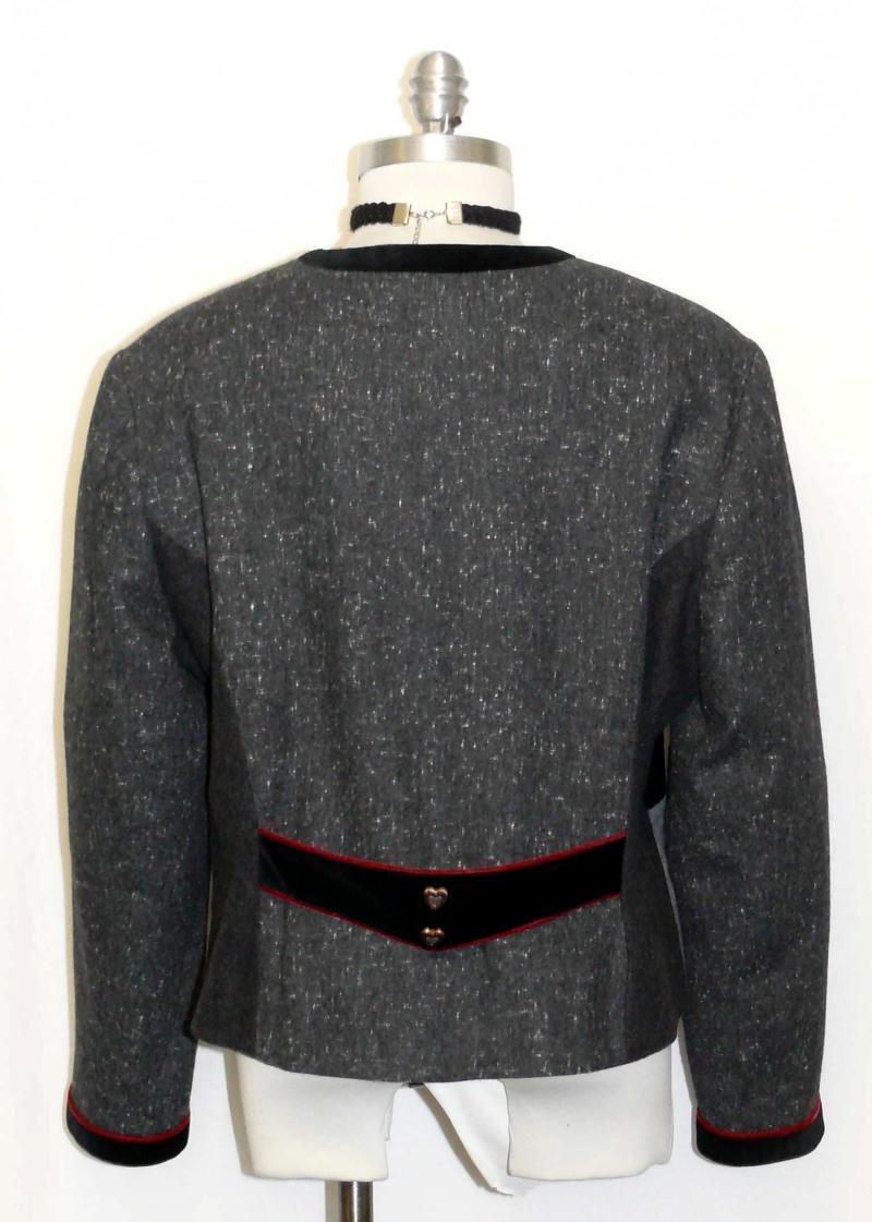 GRAY & BLACK / WOOL & VELVET Trim German Women Riding Dress Suit JACKET 46 16 L